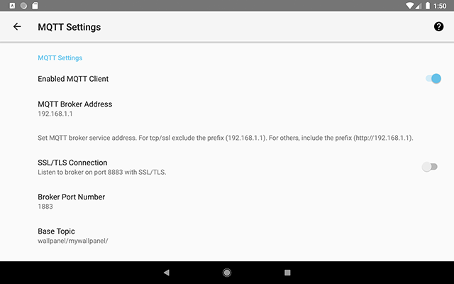 Settings MQTT